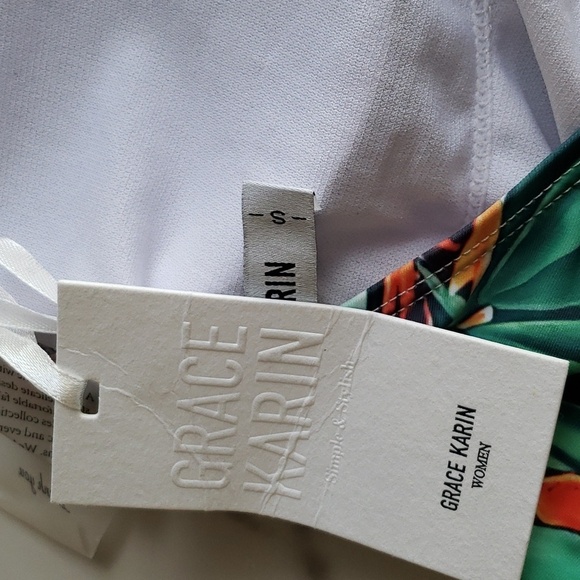 Grace Karin Halter One Piece Swimsuit Deep V Neck Green & Red Floral Pattern S - Picture 8 of 9